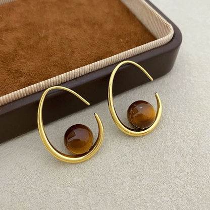 ✨🐯 Boucles d’oreilles créoles vintage en œil de tigre