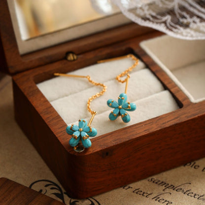 💎 Boucles d'Oreilles Pendantes Fleur Turquoise