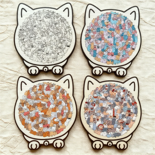 Puzzle en bois de 35 pièces en forme de chat aux couleurs Morandi
