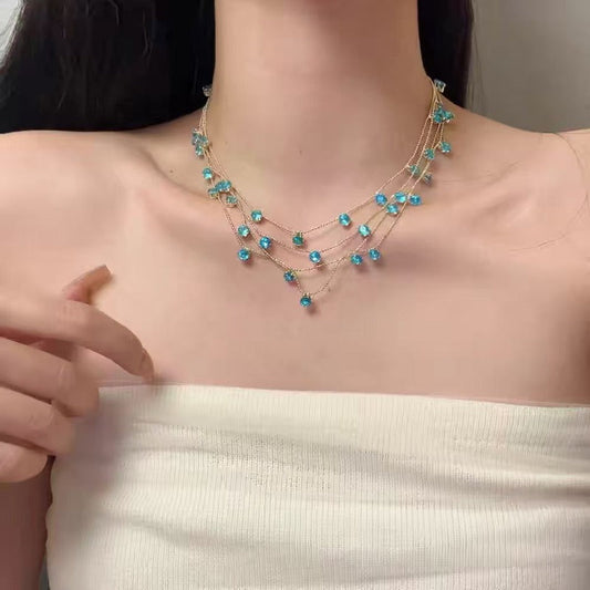 ✨ Collier à Étoiles Bleues Superposées pour Femme – Chaîne Scintillante au Niveau de la Clavicule