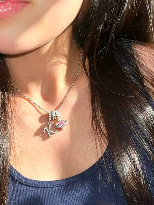 ✨ Collier Initiale Dopamine 3-en-1 avec Breloques Cœur en Zircon