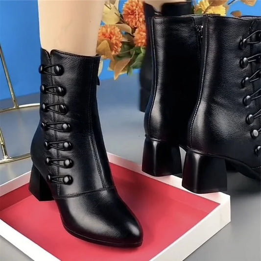 ✨💃Bottes élégantes en cuir pour femmes avec fermeture éclair latérale