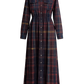 Maxi-robe à carreaux brun-rougeâtre avec col rétro