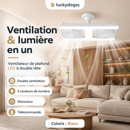 ⏰Ventilateur de plafond à double tête avec lumière LED – design moderne avec télécommande pour salon et chambre