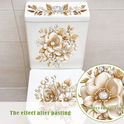 🌸 Autocollant de Toilette Floral Doré de Luxe