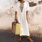Robe décontractée pour femme en coton et lin, ample, avec broderies et fente