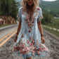 Vestido vintage de manga curta com bordado floral