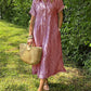 Robe rayée en coton et lin à manches courtes
