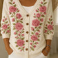 Cardigan en coton à col en V et motif floral pour femme