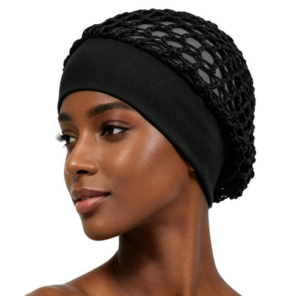 🖤✨ Bonnet à Cheveux en Maille à Large Bord – Respirant & Extensible