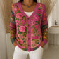 Cardigan en coton à col en V et motif floral pour femme