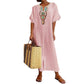 Robe décontractée pour femme en coton et lin, ample, avec broderies et fente