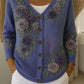 Cardigan en coton à col en V et motif floral pour femme