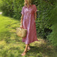 Robe rayée en coton et lin à manches courtes