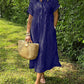 Robe rayée en coton et lin à manches courtes