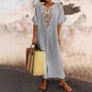 Robe décontractée pour femme en coton et lin, ample, avec broderies et fente