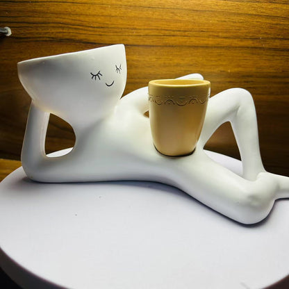 🆕 Pot de fleurs design “Lazy Little Person” en résine écologique – Décoration de table & maison 🌿✨