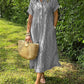 Robe rayée en coton et lin à manches courtes
