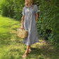 Robe rayée en coton et lin à manches courtes
