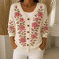Cardigan en coton à col en V et motif floral pour femme