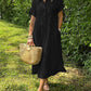 Robe rayée en coton et lin à manches courtes