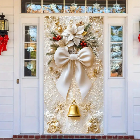 🎄✨ Décoration de Porte de Noël Élégante – Affiche Festive avec Nœud Décoratif