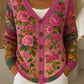Cardigan en coton à col en V et motif floral pour femme