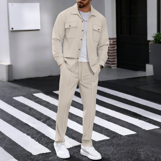 ⏰ Ensemble veste boutonnée et pantalon en maille alvéolée pour homme – Coupe décontractée, tissu respirant et style au quotidien 👕👖