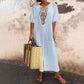 Robe décontractée pour femme en coton et lin, ample, avec broderies et fente