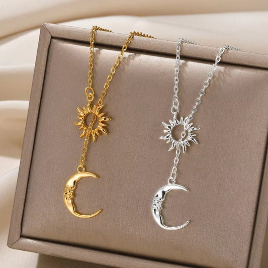 ☀️🌙 Collier Soleil & Lune – Élégant Collier pour Femme