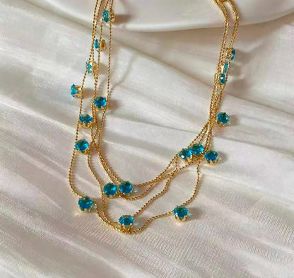 ✨ Collier à Étoiles Bleues Superposées pour Femme – Chaîne Scintillante au Niveau de la Clavicule