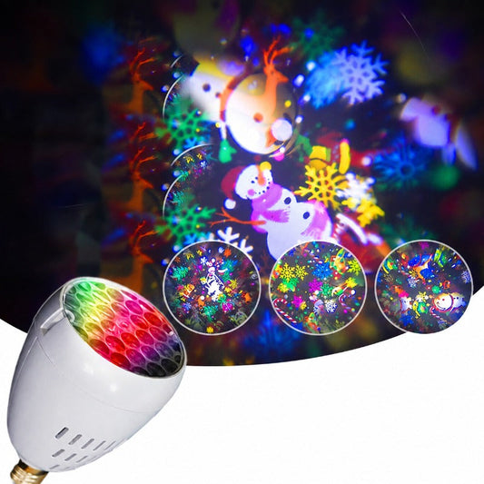 🎄✨ Ampoule Projecteur de Noël – Flocons de Neige Colorés & Bonhomme de Neige Festif