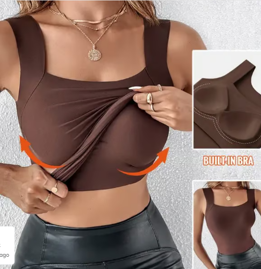 💖 Débardeur gainant à col en U pour femme avec soutien-gorge intégré