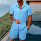 💎 49% DE RÉDUCTION ! 💎 Ensemble 2 Pièces Homme – Chemise Ample + Short Rayé, Look Décontracté & Respirant pour l’Été 🌿👕