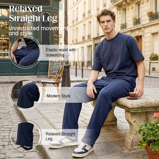 💨Pantalon Droit Homme ✅ Taille Élastique & Cordon Ajustable | Confort Décontracté 👖