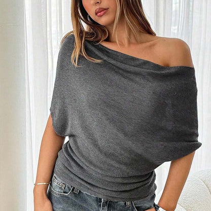 🌺49 % de réduction👚✨Haut asymétrique à épaules dénudées et manches chauve-souris pour femme💞