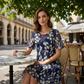 💎 49% DE RÉDUCTION ! 💎 Robe de Soirée Trapèze à Manches Courtes – Imprimé Floral Élégant, Double Couche en Mousseline & Coupe Flatteuse au Genou 👗💙