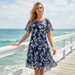 💎 49% DE RÉDUCTION ! 💎 Robe de Soirée Trapèze à Manches Courtes – Imprimé Floral Élégant, Double Couche en Mousseline & Coupe Flatteuse au Genou 👗💙