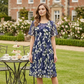 💎 49% DE RÉDUCTION ! 💎 Robe de Soirée Trapèze à Manches Courtes – Imprimé Floral Élégant, Double Couche en Mousseline & Coupe Flatteuse au Genou 👗💙