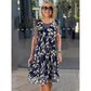 💎 49% DE RÉDUCTION ! 💎 Robe de Soirée Trapèze à Manches Courtes – Imprimé Floral Élégant, Double Couche en Mousseline & Coupe Flatteuse au Genou 👗💙
